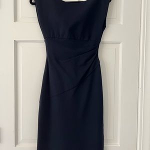DVF navy blue fitted smart dress. Zipper on side. V back.